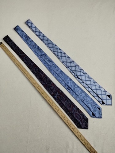 The Tie Bar lotto di 3 cravatte uomo 100% pura seta blu nero motivi broccato - Foto 6 di 9