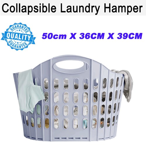 Plastic Collapsible Laundry Basket Folding Washing Clothes with Carry Handles - Picture 1 of 12