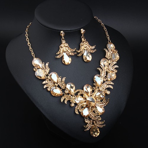 Fashion Flower Women Statement Necklace Earring Crystal Jewelry Set Bridal Gifts - 第 474/661 張圖片