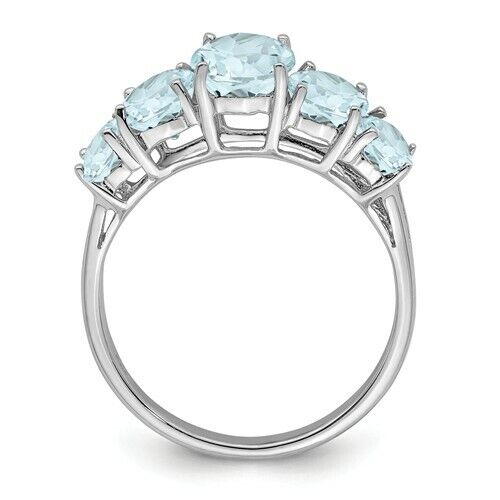 STERLING SILVER GENUINE NATURAL 3.4 CT 5-STONE BLUE AQUAMARINE RING - SIZE 8 - Picture 4 of 8