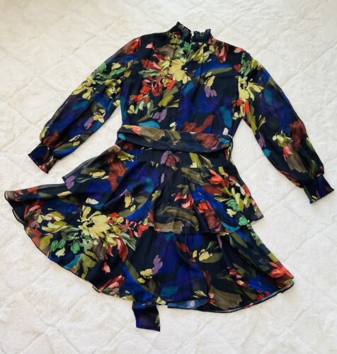Women’s Size 12 Alex Marie Navy Floral Slit Sleeve Dress - Picture 6 of 7