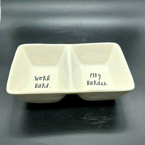 Rae Dunn White Artisan Collection By Magenta Work Hard Play Harder Dish China - Bild 4 von 7
