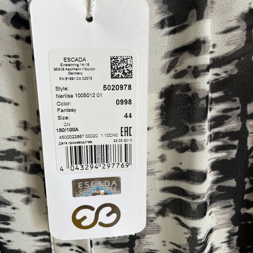NWTS Escada Sport Nerlisa Abstract Black & White Long Sleeve Blouse Size 44 - Picture 10 of 13