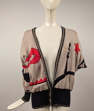 ITALIAN VINTAGE 1980  S CARDIGAN SWEATER W METALLIC BANNER  STAR PATTERN