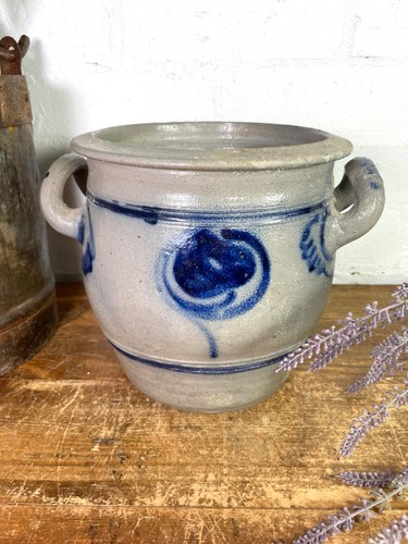 Vintage Rustic French Alsace Blue Grey Glazed Stoneware Confit Pot Jug Pitcher - Picture 4 of 9
