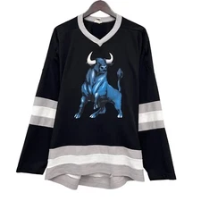 Vtg Belleville Bulls Mens Black Hockey Jersey Don Alleson V-Neck Rare USA XL guc