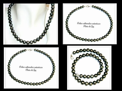 COLLAR de PERLAS CULTIVADAS GRISES 8,5-9 mm y PLATA de LEY 925, long. 42-43 cm - Imagen 4 de 4