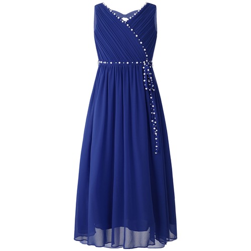 Vestido de gasa elegante con cuentas para niñas boda fiesta dama de honor graduación ropa de baile - Imagen 21 de 155