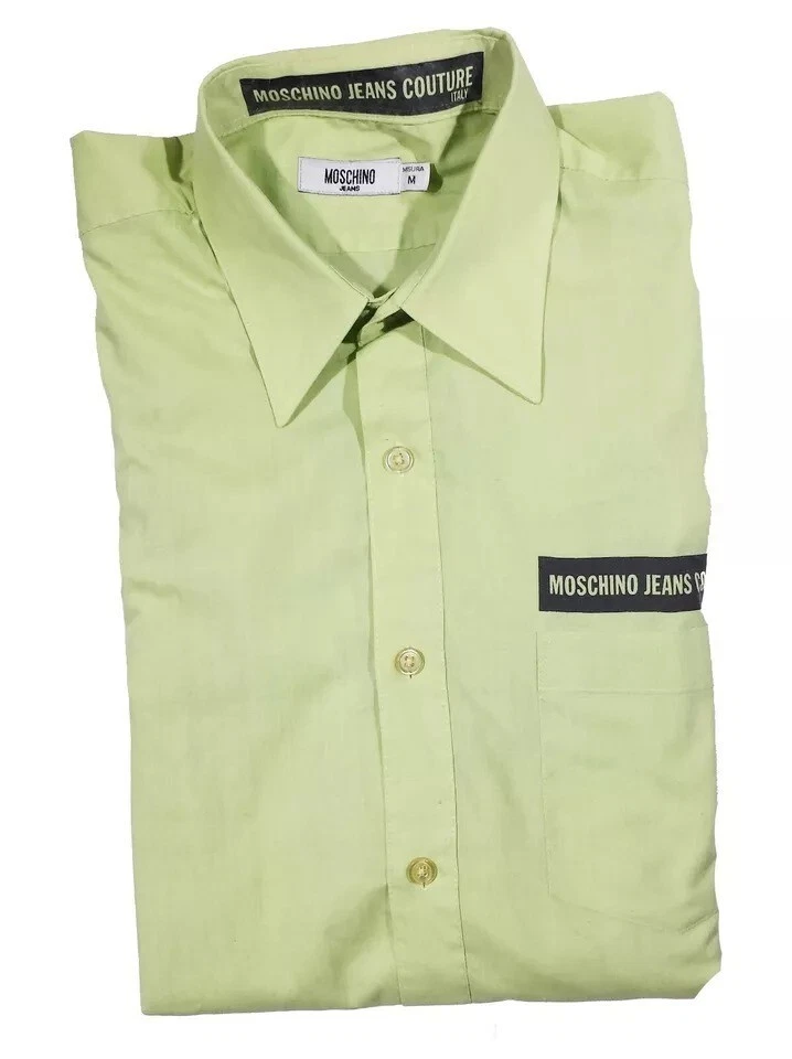 Camicia uomo Moschino media verde menta made in Italy tasca manica lunga con bottoni
