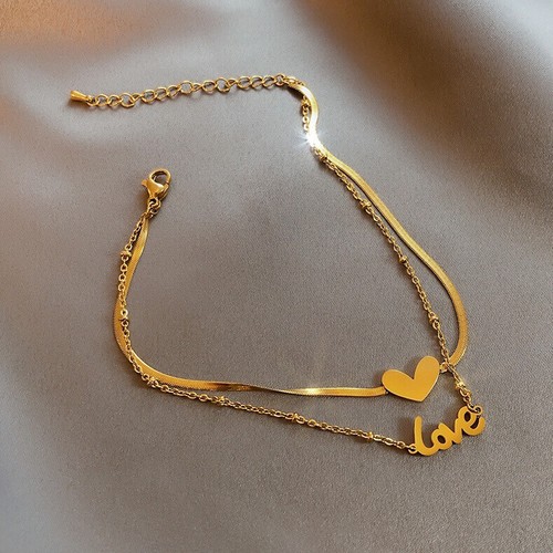 14K Gold Plated Adjustable Layered Love Heart Anklet for Women,Jewelry Gifts - Picture 3 of 5
