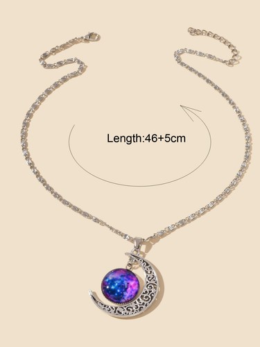 Mystical Galaxy Moon Pendant Necklace Fashionable Beauty Cosmic Charm Jewellery - Picture 2 of 14