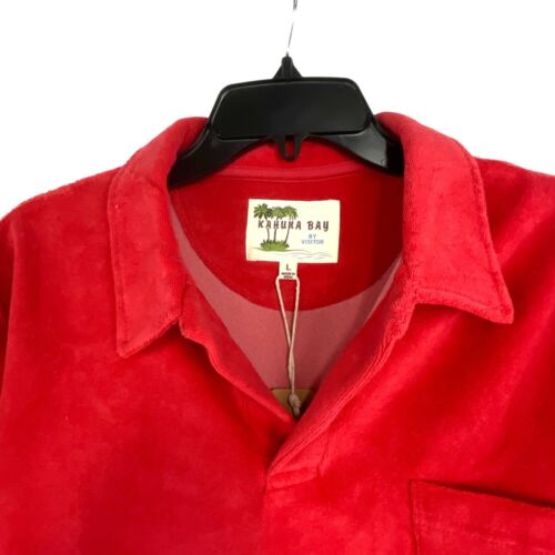 Kahuna Bay by Visitor Red Terry Cloth Polo Shirt Short Sleeve Sustainable L - Picture 7 of 10
