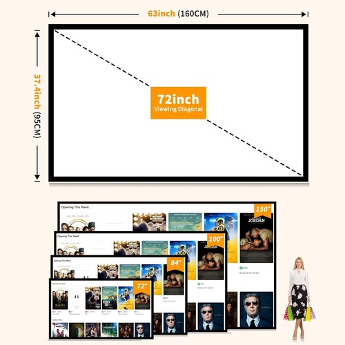 Projector Screen 72 Inch, Movie Projector Screen 16:9 HD Foldable and Portable A - Picture 7 of 11