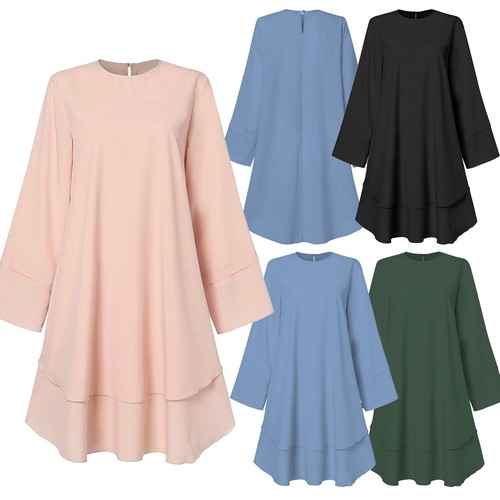 Damen Morgenmantel Party Kleider Rundhals Kleid Formell Blusen Shirt Shirts Abend - Bild 4 von 18