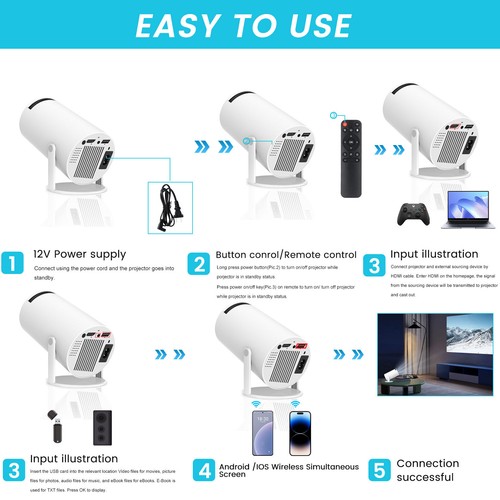 4K Mini Projector 10000 Lumen LED 1080P WiFi Bluetooth UHD Portable Home Theater - Picture 16 of 23
