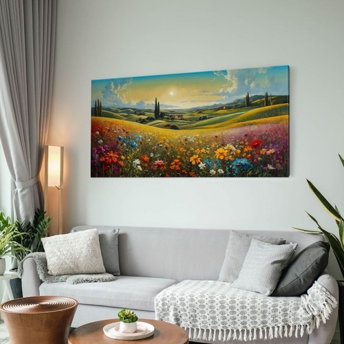 Quadro Botanico Paesaggio Di Campo Fiorito Al Tramonto , bow27 quadro stampa su  - Imagen 4 de 6