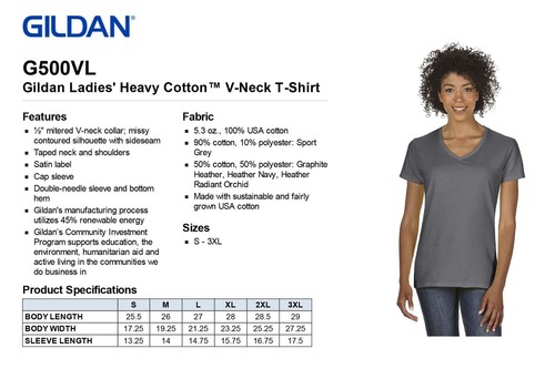 NEW Gildan Women's Heavy Cotton Short Sleeves Ladies V-Neck T-Shirt M-G500VL - Picture 2 of 27