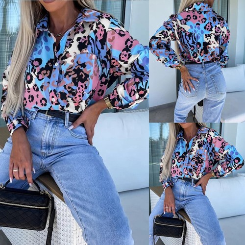 Womens Ladies Holiday Button Down V-Neck Party Tops Long Sleeve Blouse Pullover