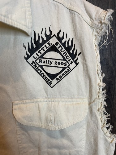 Little Sturgis Rally Biker Cut Off Button Down Black Sleeveless 2005 White - Picture 4 of 7