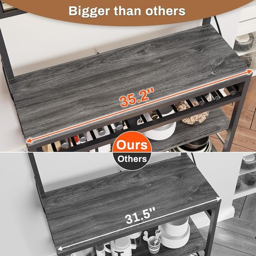 Bäckerregal mit Steckdose, LED-Leuchten und 10 Haken, 6-stufige Kaffeebar (grau) - Bild 5 von 7