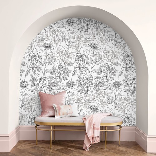 Simon&Siff Black and White Floral Wallpaper Removable Peel and Stick Wallpaper - Picture 8 of 9