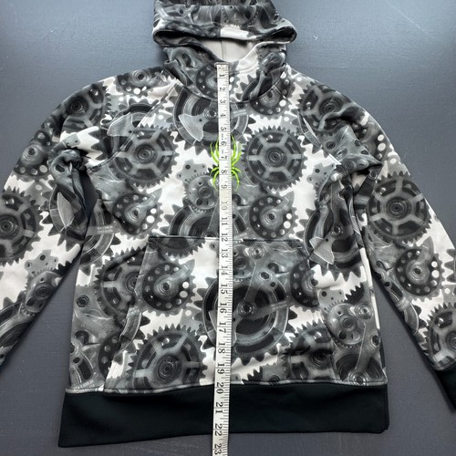 Spyder Hoodie Boys Medium 140 Black Gear Print Pullover Green Logo Fleece Lined - Picture 5 of 10