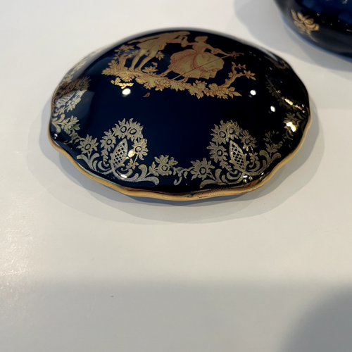 Imperial limoges Trinket Box Made France Porcelain Cobalt Blue Round Gold READ - Picture 15 of 15