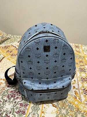 MCM Rucksack Logo Studded Leather Unisex Backpack Light Blue MCM Rucksack Logo Studded Leather Unisex Backpack Light Blue