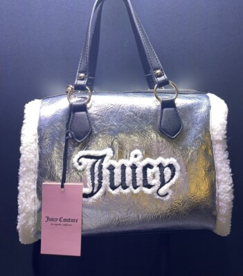Juicy Couture Silver Shear Genius Satchel Sherpa Purse Bag Handbag NWT