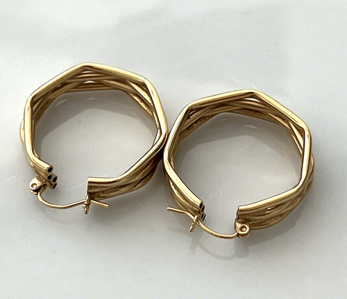 Cable Wire Hoop Earrings in 14k Solid Yellow Gold 1"in Diameter - Picture 6 of 7