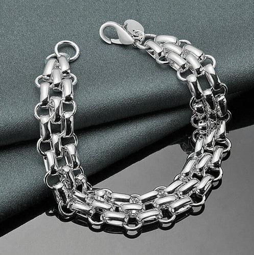 New 925 Silver Plated Lnterlocking Circle Bracelet Chain Fashion Jewelry Gift - Picture 4 of 5