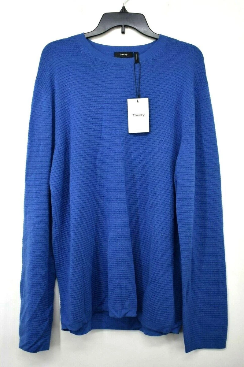 Theory Men s Blue Crew Neck Solid Long Sleeves Merino Wool