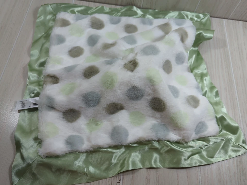 Pequeña Jirafa Blanco Gris Verde Lunares Jirafa Lovey Bebé Manta de Seguridad Satinado Foto 4 de 4