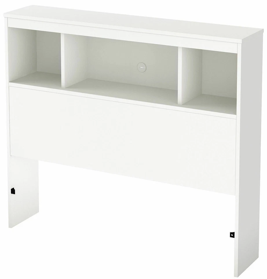 White Wooden Twin Full Size Bookcase Headboard Storage Shelves Bedroom Furniture - Image 3 of 4