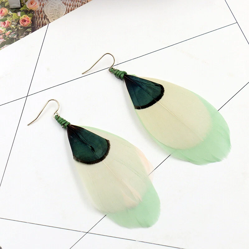 Pendientes étnicos de moda pluma forma gota de agua borla boho mujeres joyería regalo Foto 3 de 4