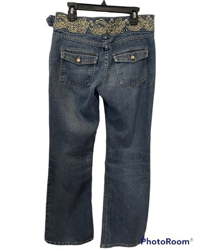 U S Polo ASSN Jeans Girls 14 Embroidered Gold Waistband Belted Blue Bohemian - Picture 2 of 13