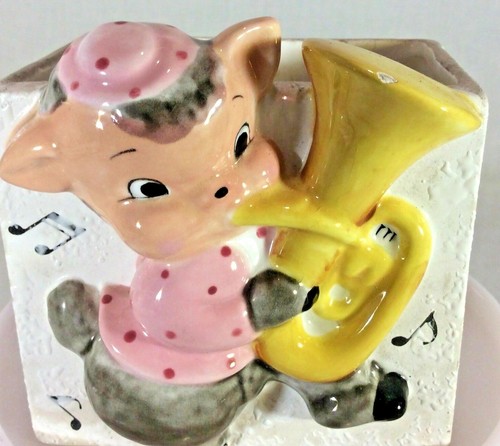 Maceta antropomórfica Relpo Lamb Playing Tuba 4" bebé años 50 #KH836 cerámica de colección - Imagen 2 de 9