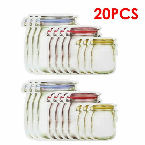 20Pcs Reusable Zip lock Snack Bags Mason Jar Zipper Food Saver Ziplock Bags New eBay