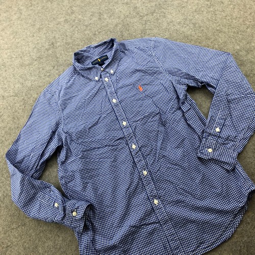 Ralph Lauren Shirt Boys XL Blue Check Orange Pony Long Sleeve Button Up - Picture 2 of 9