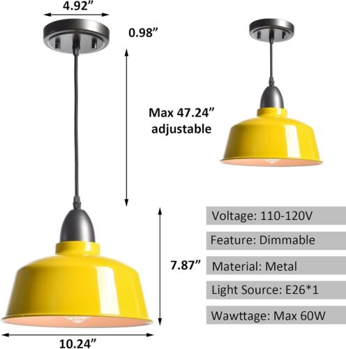 Modern Farmhouse Yellow Pendant Light Fixture Dome Kitchen Island Pendant - Picture 2 of 6