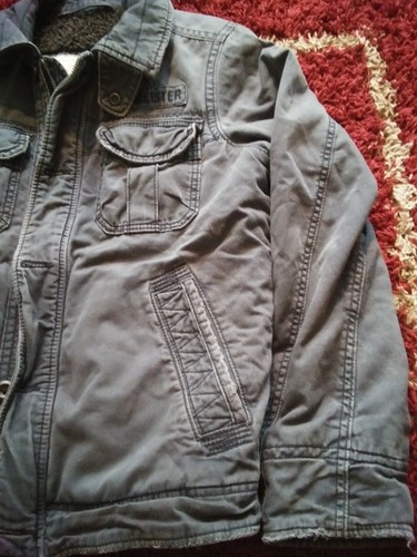 Hollister Carpinteria Sherpa gefüttert Militärstil anthrazitgrau Canvas Mantel S - Bild 3 von 8