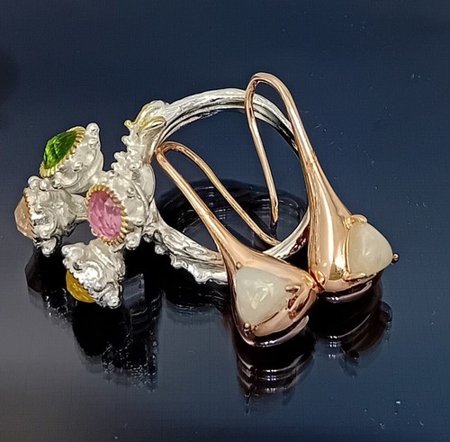 18K Rose Gold Filled Stunning Italian Simulated Opal 18ct GF Drop Earrings 25mm - Picture 4 of 10