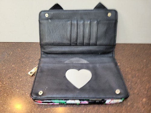 Betsey Johnson Wallet Clutch Women Floral Black with Bow & Pearl Studded Accents - Picture 7 of 8