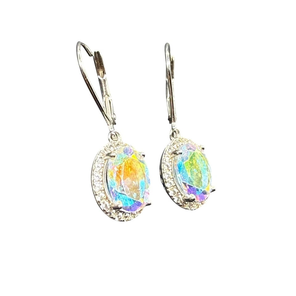 Pendientes colgantes de noche DK 925 de plata de ley pavé de espinela con diamantes de imitación Foto 4 de 4