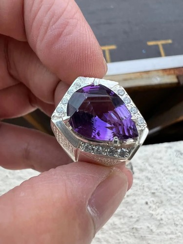 6.5 Carats AAAA Natural Amethyst Gemstone Solid 18k White Gold Men's Ring SR0297 - Picture 3 of 7