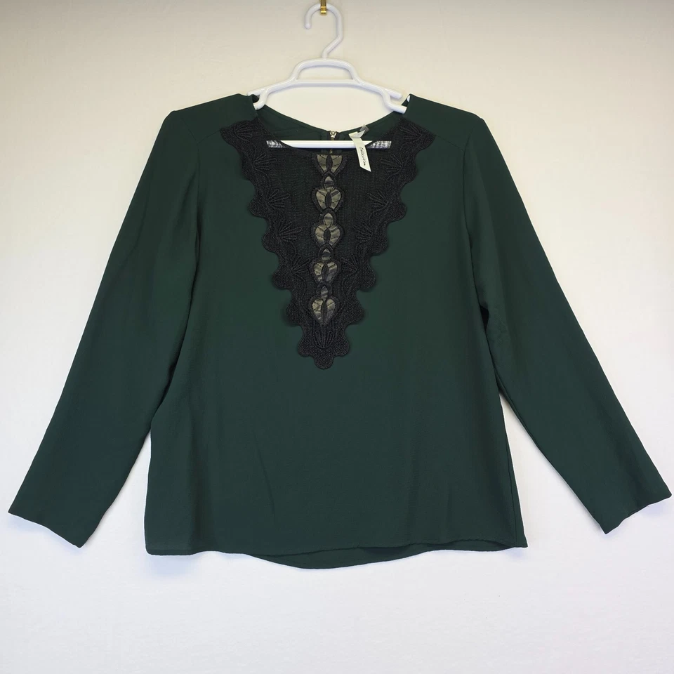 NY Collection Top Womens XL Green Goth Whimsigoth Vamp Dark Romantic Edwardian - Image 2 of 4