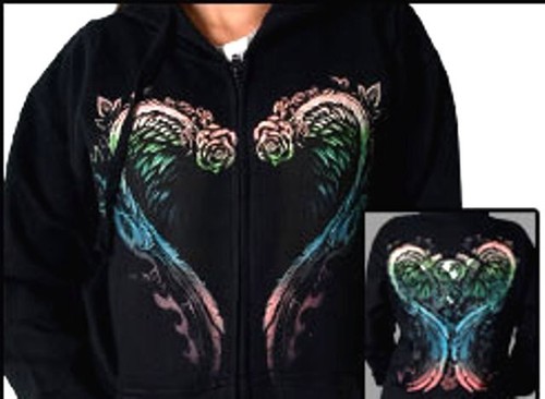 Motorcycle Hoodie Angel Wings Sweatshirt Medium Biker Long Sleeve New - Picture 4 of 4