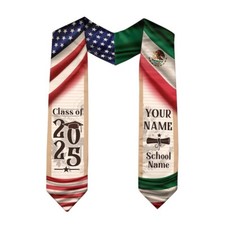 Mexican American Flag Graduation Stole Personalized Mexican Graduation Sash 2025