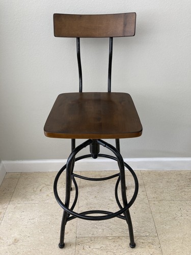 Threshold Woodsboro Adjustable Bar Stool Dark Tobacco Stained Wood Industrial