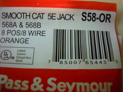 New Pass & Seymour Smooth Cat 5E Jack 8 POS/8 Wire Orange # S58-OR - Picture 2 of 6